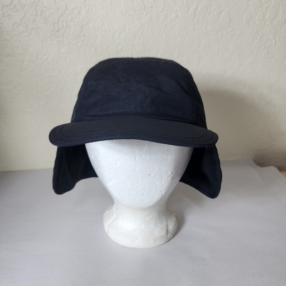 Lands End Mens Black Nylon Fleece Lined Ear Flap Trapper Baseball Hat L XL